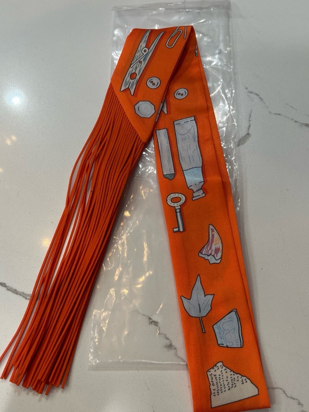 Orange Illustrated twilly Belt with Fringe